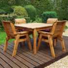 Charles Taylor Solid Wood 4 Seater Square Outdoor Dining Set with Red Cushions