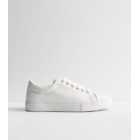 Wide Fit White Leather-Look Lace Up Trainers