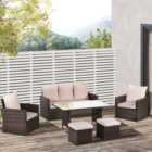 Outsunny 7 Seater PE Rattan Dining Sofa Set Mixed Brown