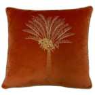 furn. Desert Palm Coral Embroidered Velvet Cushion