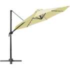 Outsunny Beige Solar LED Crank Handle Parasol with Cross Base 3m