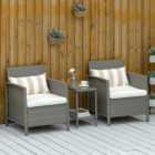 Outsunny 2 Seater Light Grey Rattan Effect Bistro Set with Cushions