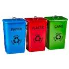 Premier Housewares Plastic, Paper & Cans 26L Recycling Bins - Set of 3