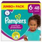 Pampers Premium Protection Nappies, Size 6 (13kg+) Jumbo+ Pack 48 per pack