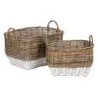 Premier Housewares Hampstead Kubu Rattan Set of 2 Storage Baskets - Grey & White