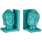 Premier Housewares Buddha Head Set of 2 Bookends - Polyresin Turquoise