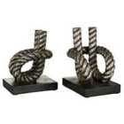 Premier Housewares Set of Rope Bookends - Polyresin Antique Silver/Black