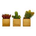 Premier Housewares Set of 3 Mini Faux Succulents in Gold Ceramic Pots