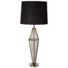 Premier Housewares Reginald Table Lamp in Antique Brass Finish with Black Fabric Shade