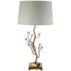 Premier Housewares Zeva Table Lamp in Crystal/Gold Finish with White Linen Shade