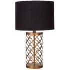 Premier Housewares Lexis Table Lamp with Copper Lattice Body & Black Shade