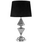 Premier Housewares Honor Glass & Metal Silver Table Lamp (52cm) with Black Shade