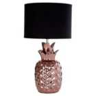 Premier Housewares Pineapple Lamp in Copper Ceramic with Black Fabric Shade