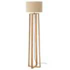 Premier Housewares Lea Wooden Floor Lamp with Brown Fabric Shade