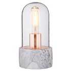 Premier Housewares Lamonte Bell Lamp (24cm) in Clear Glass Cloche with Grey Marble Base