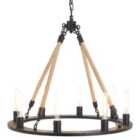 Premier Housewares Hampstead 8 Bulb Chandelier in Antique Black with Iron & Rope