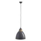 Premier Housewares Oslo Large Pendant Light in Iron/Wood - Grey