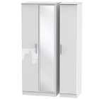 Ready Assembled Fourisse Tall 3-Door Mirrored Wardrobe -White