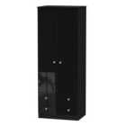 Ready Assembled Tedesca Tall 2-Door Wardrobe with Drawers -Black