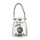 Premier Housewares Glass Lantern" All Things Grow" with Rope Handle