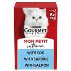 Gourmet Mon Petit Fish Variety Cod, Sardine, Salmon Wet Cat Food 6 x 50g