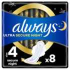 Always Sanitary Towels Ultra Secure Night (Size 4) Wings 8 per pack