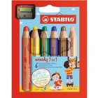 STABILO woody 3 in 1 colouring pencils wallet of 6 colours + sharpener 6 per pack