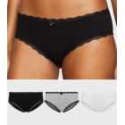 3 Pack Black White and Grey Lace Trim Short Briefs