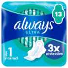 Always Sanitary Towels Ultra Normal (Size 1) Wings 13 per pack
