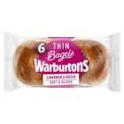Warburtons Cinnamon & Raisin Thin Bagels 6 per pack