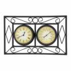 Charles Bentley Black Garden Clock with Thermometer 46 x 28.5cm