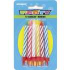 Striped Birthday Candles In Holders 12 per pack