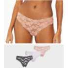 3 Pack Grey Mink and White Floral Lace Thongs