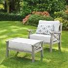 Greenhurst Hardwood Sorrento Armchair with Footrest and Cushions - Grey