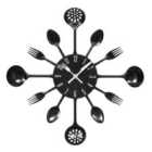 Cutlery Metal Wall Clock - Black