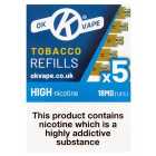 Ok Vape Tobacco High E-Cigarette Refills 18mg 5 per pack