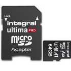 Integral 64GB UltimaPRO V30 Premium microSD Card (SDXC) UHS-I U3 + Adapter - 100MB/s