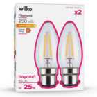 Wilko 2 pack Bayonet B22/BC 250lm LED Filament Candle Light Bulb Non Dimmable