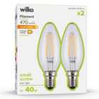 Wilko 2 pack Small Screw E14/SES 470lm LED Filament Candle Light Bulb Non Dimmable