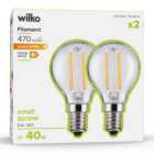 Wilko 2 pack Small Screw E14/SES 470lm LED Filament Round Light Bulb Non Dimmable