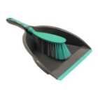 JVL Rubber Grip Dustpan and Bristle Brush Set Grey/Turquoise