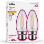 Wilko 2 pack Small Screw B22/BC 470lm LED Filament Candle Light Bulb