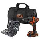 Black + Decker 18V Combi Drill with 1.5AH Lithium Battery & 32-Piece Accessory Set