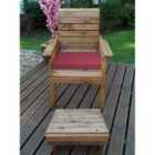 Charles Taylor One Seater Lounger with Burgundy Cushions and Fitted Cover