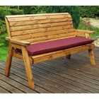 Charles Taylor Three Seater Winchester Bench with Burgundy Cushions and Fitted Cover