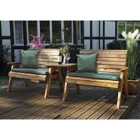 Charles Taylor Twin Bench Set Straight with Green Cushions and Fitted Cover