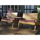 Charles Taylor Twin Bench Set Straight with Burgundy Cushions and Fitted Cover