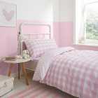 Bianca Check And Stripe 100% Cotton Pink Duvet Cover and Pillowcase Set