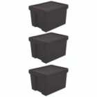 Wham Bam Black Heavy Duty Recycled Box w/ Lid 45L - Set of 3