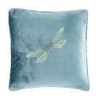 Dragonflies Teal Embroidered Cushion